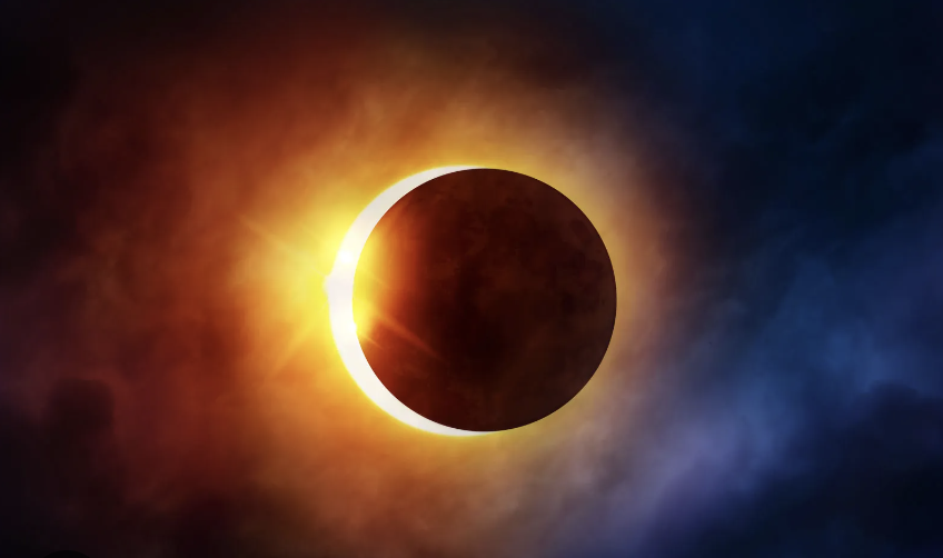 Total solar eclipse in action. Courtesy of Britannica.